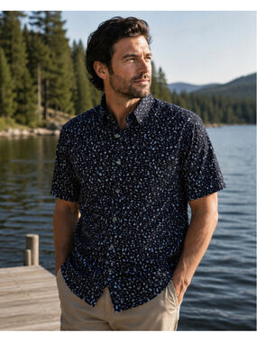 Men's NICKLAUS Navy Light Blue Patterned Polo Shirt M Summer